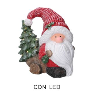 Babbo natale resina rosso con albero e led cm30x19,5h33,3