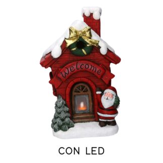 Babbo natale resina rosso con casetta eled cm28,5x19,5h43