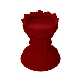 Portacandele ceramica floccato rosso tondo cm ø12h14,5