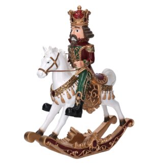 Soldatino resina su cavallo a dondolo oro cm32x13,5h39