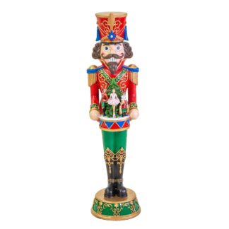 Soldatino resina con tamburo verde e rosso con led cm27x24h91