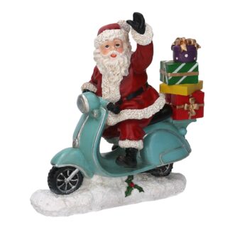 Babbo natale resina su vespa azzurro cm25x12,5h25