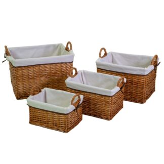 Cesta vimini naturale 1-4 con fodera bianca rettangolare cm56x43h36