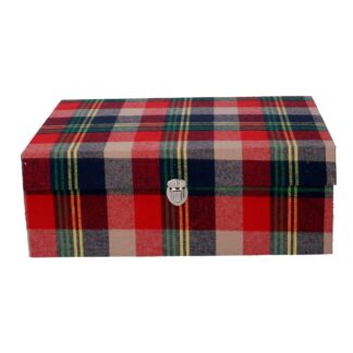 Scatola cartone tessuto pieghevole rosso scozzese cm36x27h13