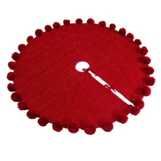 Copribase albero tessuto maglia e ponpon rosso cm ø100