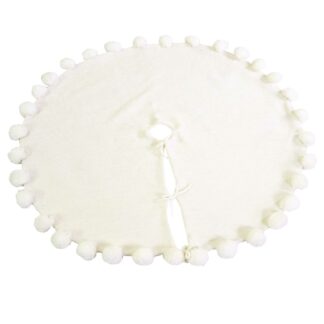 Copribase albero tessuto maglia e ponpon bianco cm ø100