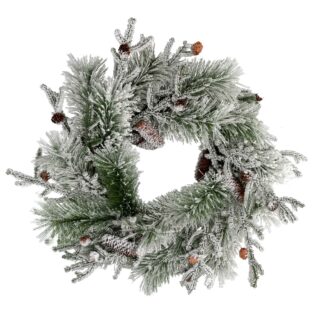 Coroncina con pigne innevato verde cm ø70x18