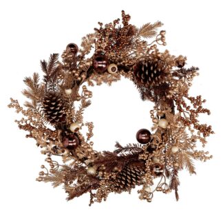 Coroncina pigne e bacche oro e rame cm ø60