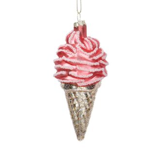 Addobbo per albero vetro cono gelato rosa cm ø6,2h13,4
