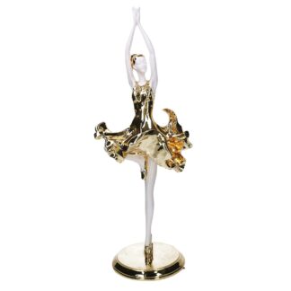 Statua resina ballerina bianco oro cm 22x24h62