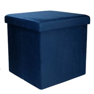Puff velluto pieghevole blu quadro cm38x38h37,5