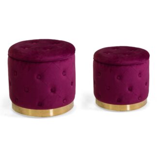 Puff contenitore velluto trapuntato 1-2rosso tondo cm ø45h44