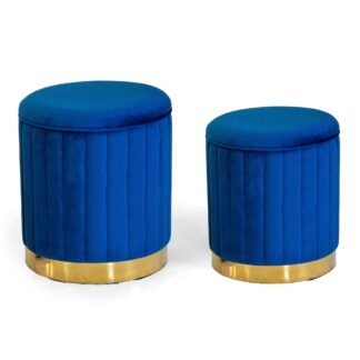 Puff contenitore velluto 1-2 blu tondo cm ø36h43