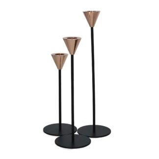 Portacandele metallo 1-3 nero oro cm ø8h28