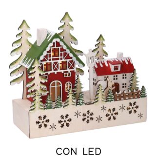 Casetta legno verde con led cm26,5x11,5h23,5