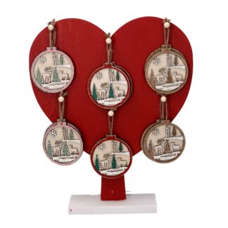 Cuore legno espositore c/12 addobbo renna 1-2 rosso cm29x6,5h35