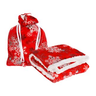 Coperta tessuto rosso fiocchi di neve con sacco cm125x150