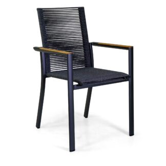 Poltrona alluminio Coronado antracite con corda e teak cm56,2x60,1h87,5