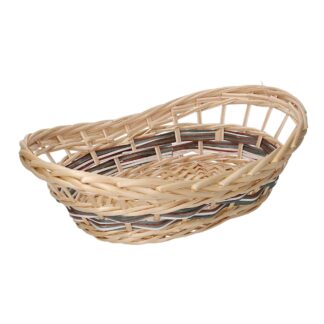 Cesta vimini Kitty intreccio bianco cuffa naturale ovale cm36x24h8/12