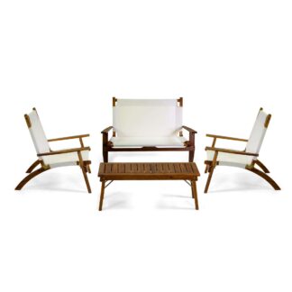 Salotto legno Diane 2posti c/ tessuto olefin crema