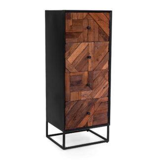 Mobile legno Jaipur naturale 4 cassettitop nero cm45x38h115