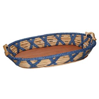 Cesta vimini naturale blu ovale cm67/75x42h12