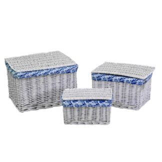 Scatola vimini 1-3 bianco felce blu rettangolare cm45x35h30