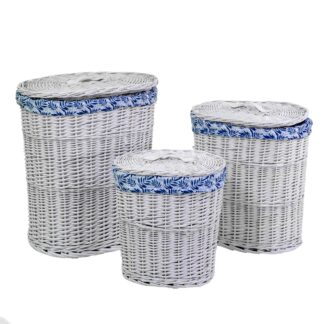 Cestone vimini 1-3 bianco felce blu ovale cm51x35h57
