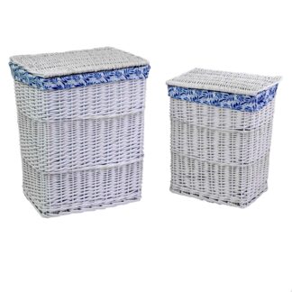 Cestone vimini 1-2 bianco felce blu rettangolare cm45x33h55