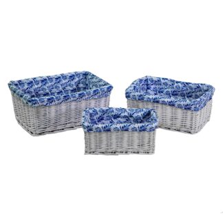 Cassetto vimini 1-3 bianco felce blu rettangolare cm46x33h20