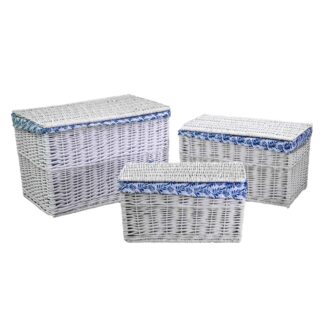 Baule vimini 1-3 bianco felce blu rettangolare cm75x47h48