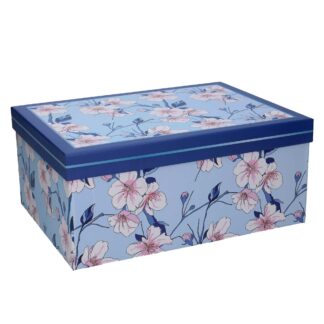 Scatola cartone 1-10 fiori blu rettangolare cm37,5x29h16