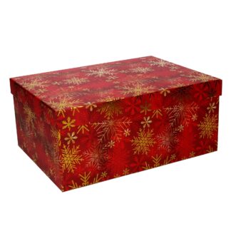 Scatola cartone 1-10 fiocchi di neve rosso rettangolare cm37,5x29h16