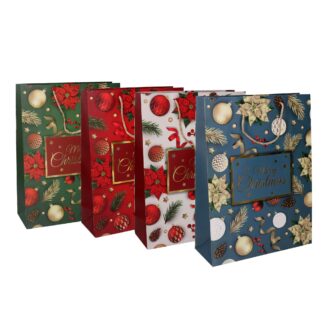 Sacchetto carta Merry christmas rettangolare 4 assortiti cm26x10h32