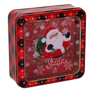 Scatola metallo babbo natale rosso cm15x15h5,5