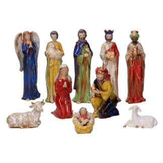 Presepe ceramica set 10 pezzi blu cmh30