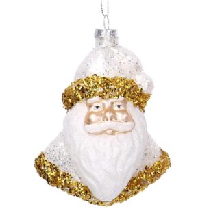 Sfera vetro babbo natale bianco oro cm8,8x6,2x11,3