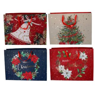 Sacchetto carta stelle di natale rettangolare 4 assortiti cm31x12h25