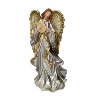 Angelo resina con arpa oro cm18,2x16,4h37,8