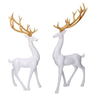 Renna resina coppia 2 pz bianco e oro cm30h69